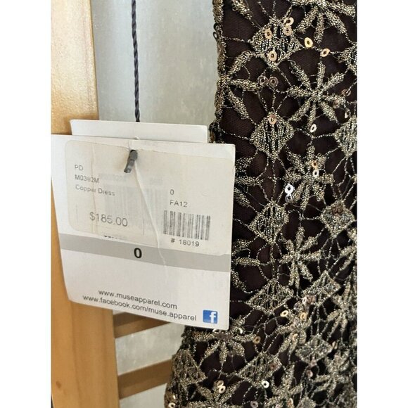 NWT Women’s Muse Brown Sequin V Neck Cocktail Dress Lined Size 0 MSRP $185 - Picture 6 of 13